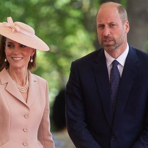 La princesse Catherine - la princesse de Galles et le prince William - le prince de Galles lors de la cérémonie d'accueil de la visite d'État du président français Emmanuel Macron à Windsor, à Windsor, en Angleterre, au Royaume-Uni, le mardi 8 juillet 2025. © Justin Ng/Avalon/ABACAPRESS.COM