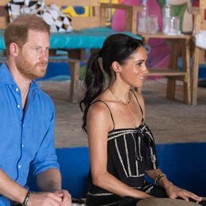 Le prince Harry et la duchesse de Sussex Meghan lors d'une visite à Cartagena de Indias, en Colombie, le 17 août 2024.