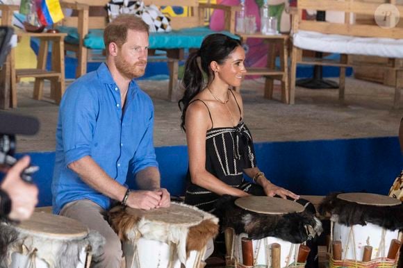 Le prince Harry et la duchesse de Sussex Meghan lors d'une visite à Cartagena de Indias, en Colombie, le 17 août 2024.