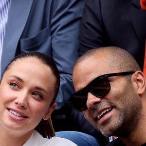 Tony Parker et sa compagne Agathe Teyssier  dans les tribunes des Internationaux de France de tennis de Roland Garros 2024 à Paris, France, le 2 juin 2024. © Jacovides-Moreau/Bestimage