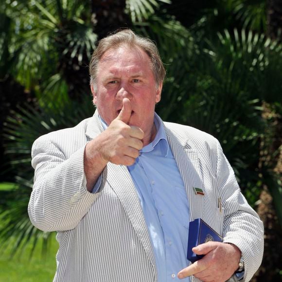 L'acteur francais exile en Russie, Gerard Depardieu participe a la conference de presse au Musee Massena a Nice, le 6 juin 2013, presentant la programmation du 1er Festival du Cinema russe a Nice organise par le Gosfilmofond, la Maison de la Russie a Nice avec le soutien de la Ville de Nice, qui aura lieu du 14 au 17 juin 2013 à la Cinematheque de Nice. JUNIOR / BESTIMAGE
