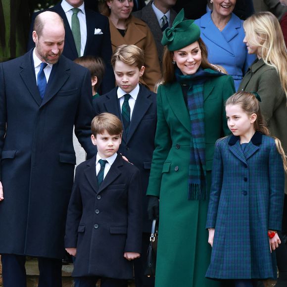Kate Middleton, Prince Louis, Princesse Charlotte, Prince George, le prince William à la messe de Noël à Sandringham le 25 décembre 2024.  Julien Burton / Bestimage