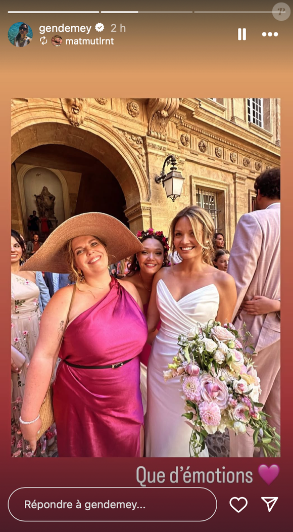 Félicitations aux jeunes mariés ! Story Instagram de Gennifer Demey datant du 31 août 2025 lors de son mariage avec Eric Antoine.
