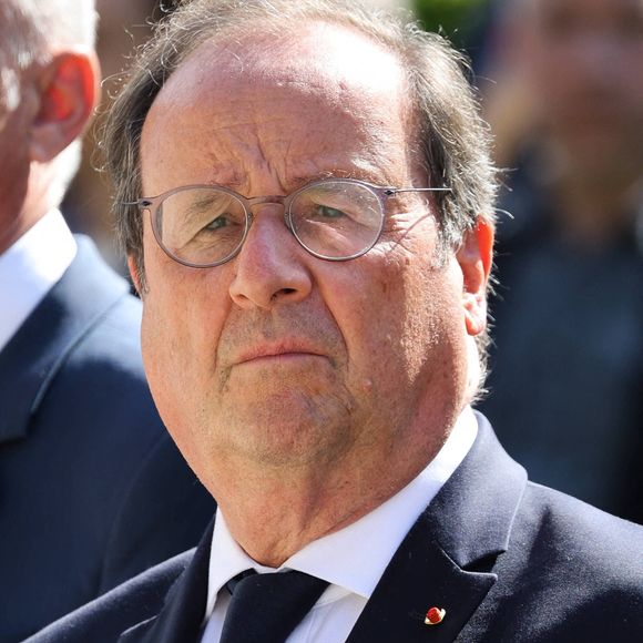 François Hollande à Tulle pour commémorer le massacre et la déportation de centaines d'habitants par l'armée allemande pendant la Seconde Guerre mondiale. A Tulle, France, le 10 juin 2024. Photo de JM HAEDRICH/Pool/ABACAPRESS.COM
