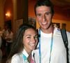 Le champion olympique français de canoë Tony Estanguet et Laetitia assistent à une fête au Club France à Athènes-Grèce pendant les Jeux Olympiques d'Athènes. Photo par Hahn-Nebinger-Zabulon/ABACA.