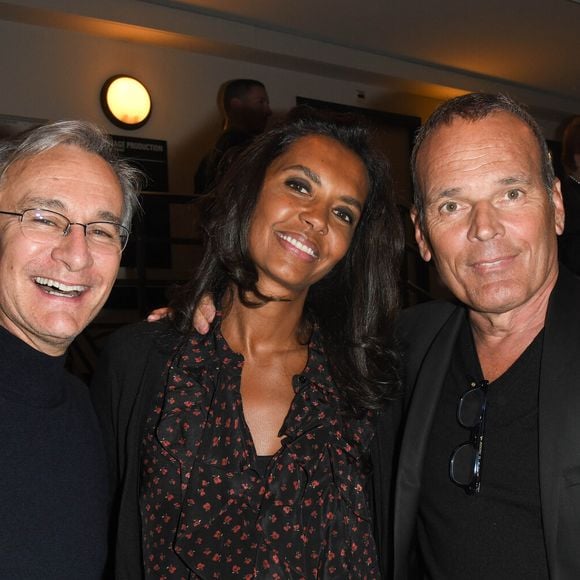 Exclusif - Laurent Petitguillaume, Karine Le Marchand, Laurent Baffie - People en backstage du spectacle "Jeanfi Janssens atterrit à l'Olympia" à Paris le 10 janvier 2020. © Coadic Guirec/Bestimage