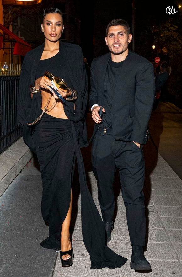 Marco Verratti et sa femme Jessica Aidi - Arrivées à la soirée de lancement du Whisky de la chanteuse Beyoncé "SirDavis" à l'hôtel Plaza Athénée à Paris le 24 septembre 2024. Photo par Pierre Perusseau / Bestimage