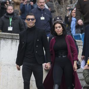 Cristiano Ronaldo quitte le tribunal avec sa compagne Georgina Rodríguez à Madrid le 22 janvier 2019. 

©BestImage