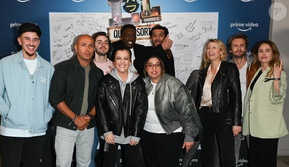Exclusif - Just Riadh, Éric Judor, Panayotis Pascot, Ramzy Bedia, Camille Lellouche, Melha Bedia, Alexandra Lamy, Ahmed Sylla, Philippe Lacheau et Alice David - Présentation de la nouvelle saison du jeu "LOL : Qui Rit, Sort", qui sortira le 1er avril sur Amazon Prime, au Trianon à Paris. Le 24 mars 2022 © Coadic Guirec / Bestimage