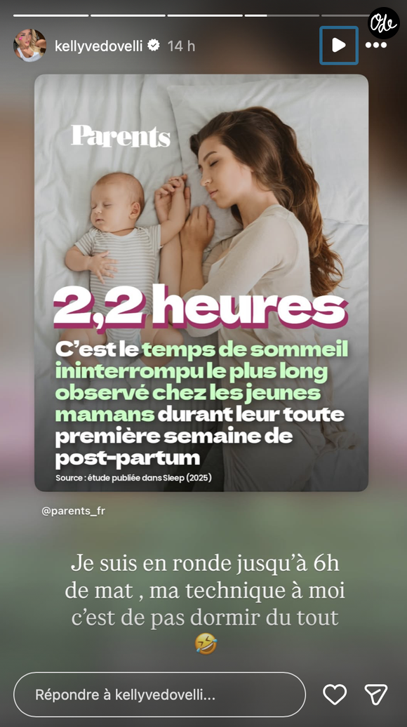 La jeune maman plaisante sur son manque de sommeil.

Capture Instagram - Kelly Vedovelli