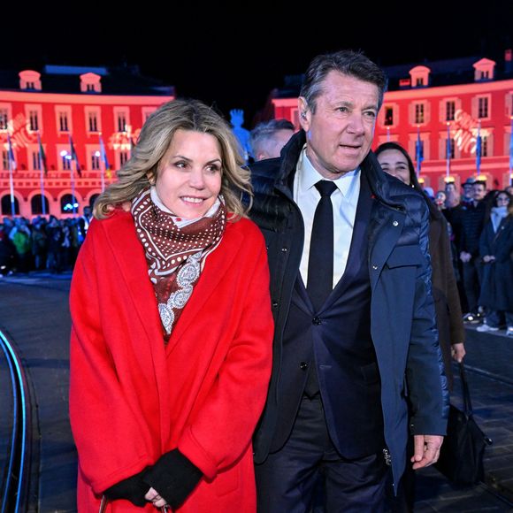 Christian Estrosi, le maire de Nice, et sa femme Laura Tenoudji Estrosi durant la soirée d'ouverture de la 140eme édition du Carnaval de Nice "Roi des Oceans" à Nice, le 15 février 2025. Le Carnaval se déroule du 12 février au 2 mars 2025. Le Carnaval de Nice 2025 "Roi des Océans", est un préambule au rendez-vous mondial, que sera le sommets des Océans qui se tiendra en juin 2025 dans la capitale azuréenne. Le Carnaval portera ces messages forts de prise de conscience collective du réchauffement de la planète et du dérèglement climatique, au travers son ADN qui sont satire, ironie et féerie. © Bruno Bebert/Bestimage