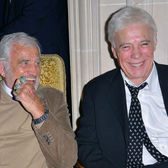 Photo d'archives du 13 mars 2017 de Jean Paul Belmondo et Guy Bedos.  Photo Patrick Davy/ABACAPRESS.COM