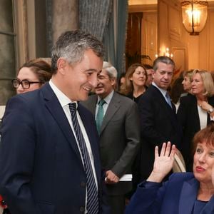 Gérald Darmanin, ministre de la Justice, Roselyne Bachelot - Dîner de La Revue des Deux Mondes au Cercle Interalliée avec en invité d’honneur Gerald Darmanin, Paris, France, le 3 novembre 2025. Les salons du Cercle Interallié ont fait salle comble ce soir-là, réunissant de nombreuses personnalités du monde de la politique, des affaires, du droit, de la culture ou encore de la diplomatie, venues écouter le garde des Sceaux. 
© Jack Tribeca / Bestimage