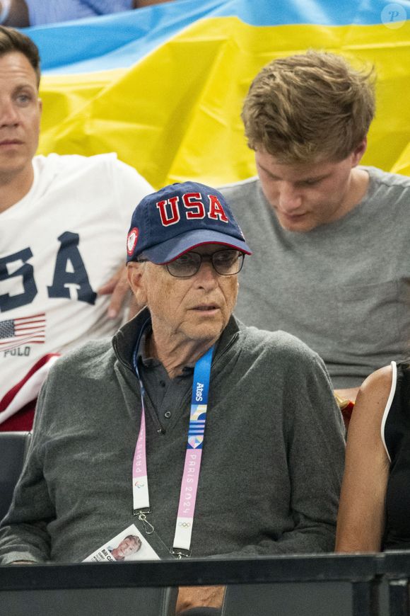 Bill Gates en tribunes aux épreuves de gymnastiques lors des Jeux Olympiques de Paris 2024 (JO) au Palais omnisports Bercy Arena, à Paris, France, le 28 juillet 2024. © Jacovides-Perusseau/Bestimage