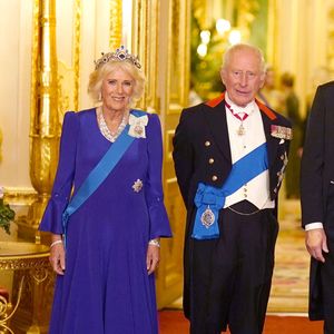 Le roi Charles III et la reine Camilla au banquet d'État au château de Windsor, Berkshire, le premier jour de la deuxième visite d'État au Royaume-Uni du président américain Donald Trump et de la première dame Melania Trump. Mercredi 17 septembre 2025. Photo by Aaron Chown/PA Wire/ABACAPRESS.COM