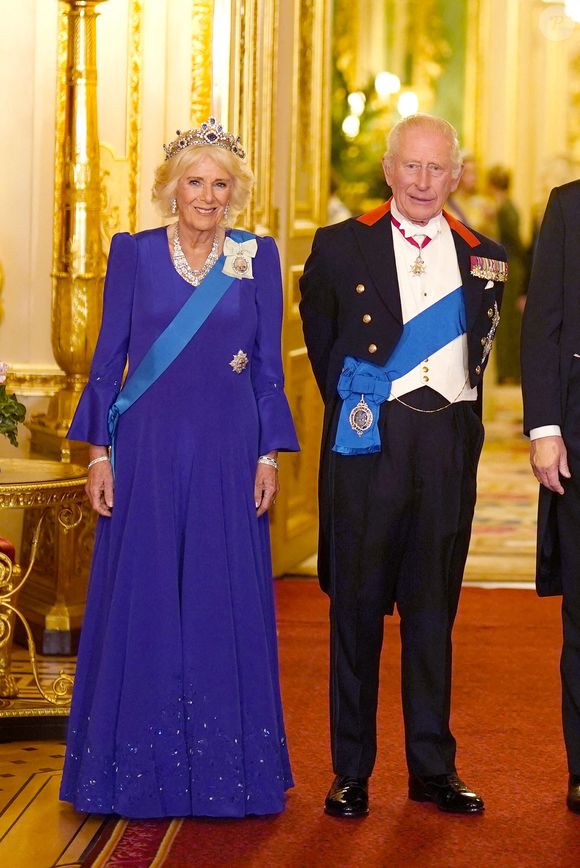 Le roi Charles III et la reine Camilla au banquet d'État au château de Windsor, Berkshire, le premier jour de la deuxième visite d'État au Royaume-Uni du président américain Donald Trump et de la première dame Melania Trump. Mercredi 17 septembre 2025. Photo by Aaron Chown/PA Wire/ABACAPRESS.COM