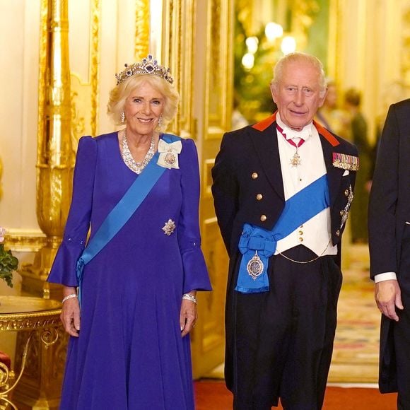 Le roi Charles III et la reine Camilla au banquet d'État au château de Windsor, Berkshire, le premier jour de la deuxième visite d'État au Royaume-Uni du président américain Donald Trump et de la première dame Melania Trump. Mercredi 17 septembre 2025. Photo by Aaron Chown/PA Wire/ABACAPRESS.COM