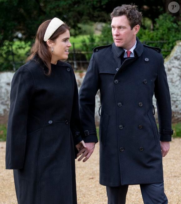 La princesse Eugenie d’York et son mari Jack Brooksbank - Les membres de la famille royale britannique lors de la messe du matin de Noël en l'église St-Mary Magdalene à Sandringham, le 25 décembre 2023.