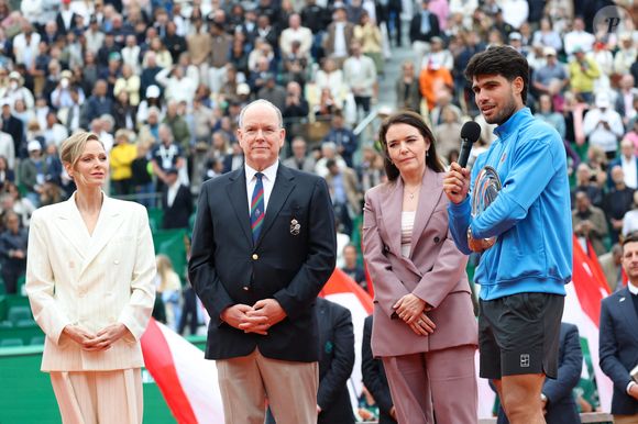 La princesse Charlène de Monaco, Le prince Albert II de Monaco, Mélanie-Antoinette de Massy (présidente de la fédération monégasque de tennis), Carlos Alcaraz lors de la finale du Rolex Monte-Carlo Masters au Monte-Carlo Country Club de Monaco le 12 avril 2026.

© Claudia Albuquerque / Bestimage