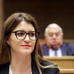 Audition par la commission d'enquête du Sénat de Marlène Schiappa Secrétaire d'Etat auprès de la Première ministre, chargée de l'Economie sociale et solidaire et de la Vie associative dans l'affaire du fonds Marianne, au Sénat, le 14 juin 2023, à Paris. © Stéphane Lemouton / Bestimage