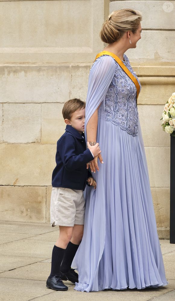 La Grande-Duchesse Stéphanie de Luxembourg et le Prince Charles lors de l'abdication du Grand-Duc Henri et de l'accession de son fils le Grand-Duc héréditaire Guillaume, au Palais Grand-Ducal à Luxembourg, le 3 octobre 2025. Photo by Olivier Polet/ABACAPRESS.COM