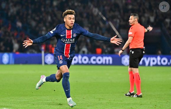 Désiré Doué - Match de quart de finale aller de Ligue Des Champions 2024-2025 (LDC) "PSG - Aston-Villa (3-1)" au Parc des Princes, le 9 avril 2025. Christian Liewig / Bestimage