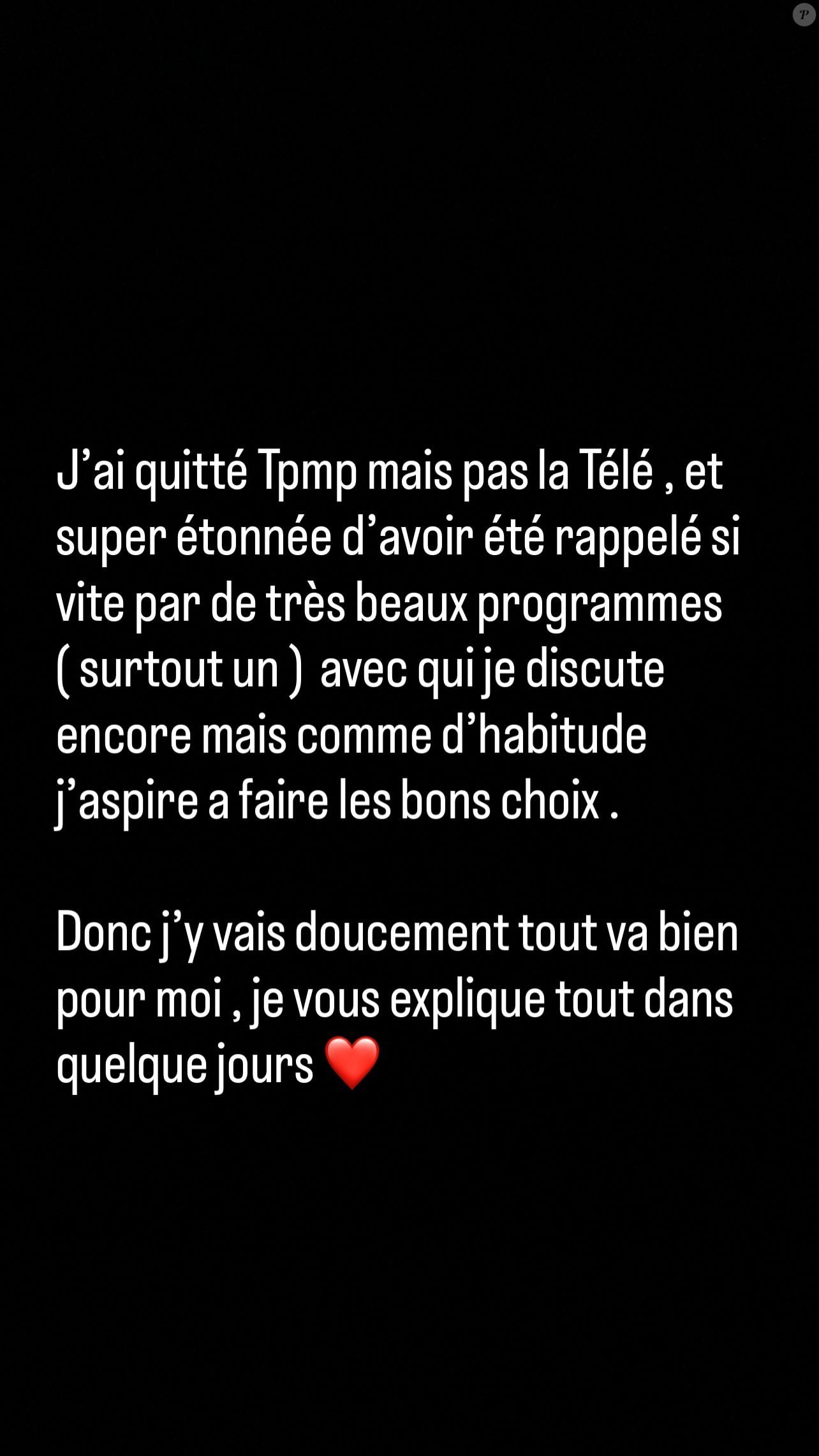 Photo "J'ai quitté TPMP mais pas la télé. Et je suis super étonnée d — free download