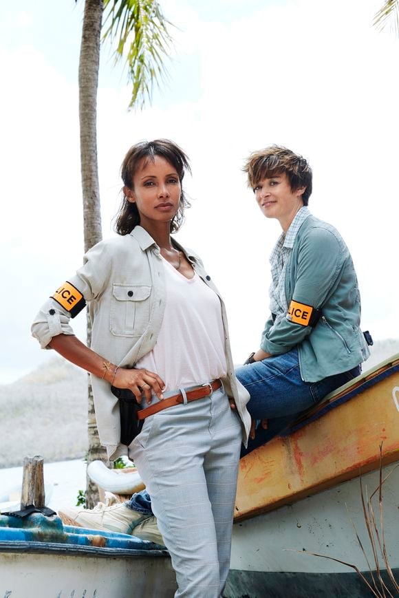 Sonia Rolland et Béatrice De la Boulaye sur le tournage de la série "Tropiques criminels" en Martinique diffusée le 22 novembre sur France 2. Le 8 mai 2019 © Sylvie Castioni / Bestimage