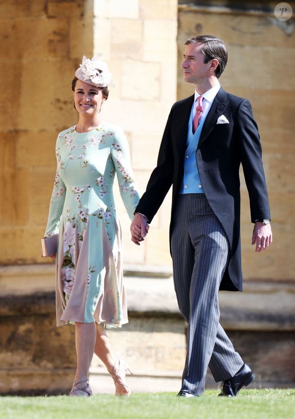 Pippa Middleton (enceinte) et James Middleton - Les invités arrivent à la chapelle St. George pour le mariage du prince Harry et de Meghan Markle au château de Windsor, Royaume Uni, le 19 mai 2018.