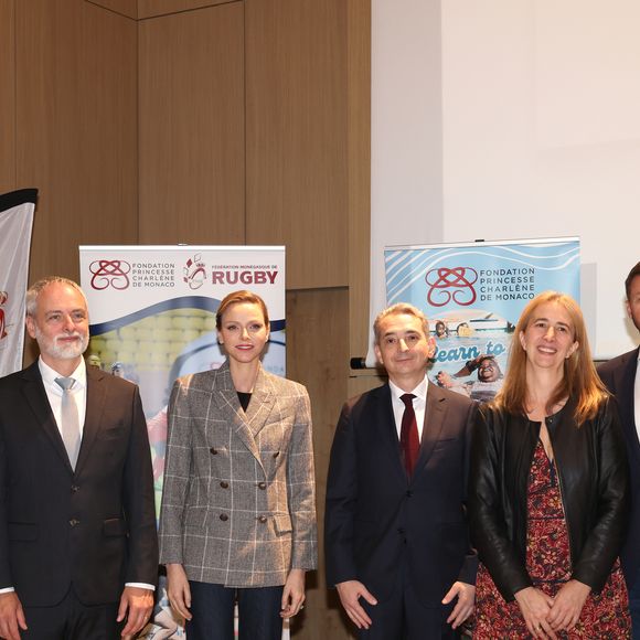 La Princesse Charlène de Monaco assiste au 2ème concours créatif du maillot qui sera porté par l'équipe nationale monégasque de rugby à VII des moins de 16 ans. 
© Claudia Albuquerque / Bestimage