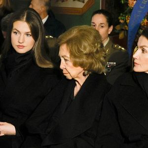 Princesse Leonor (La princesse Leonor), Infante Sofia (L'infante Sofia d'Espagne), Queen Sofia (La reine Sofia), Queen Letizia (La reine Letizia d'Espagne) - La famille royale d'Espagne assiste au service commémoratif de la princesse Irène de Grèce à la cathédrale orthodoxe grecque Saint-André-et-Saint-Démétrius, à Madrid, Espagne, le 17 janvier 2026. © Pool/Bestimage