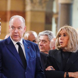 Nicolas Sarkozy, le prince Albert II de Monaco et la Première Dame Brigitte Macron - Obsèques de l'ancien maire de Marseille Jean-Claude Gaudin à la cathédrale Sainte-Marie major de Marseille, France, le 23 mai 2024. © Jean-René Santini/Bestimage 