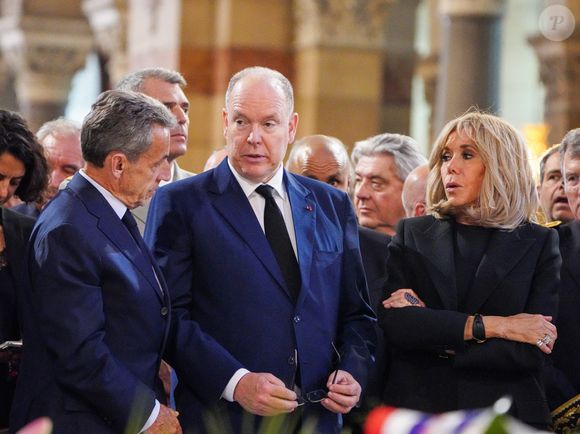 Nicolas Sarkozy, le prince Albert II de Monaco et la Première Dame Brigitte Macron - Obsèques de l'ancien maire de Marseille Jean-Claude Gaudin à la cathédrale Sainte-Marie major de Marseille, France, le 23 mai 2024. © Jean-René Santini/Bestimage 