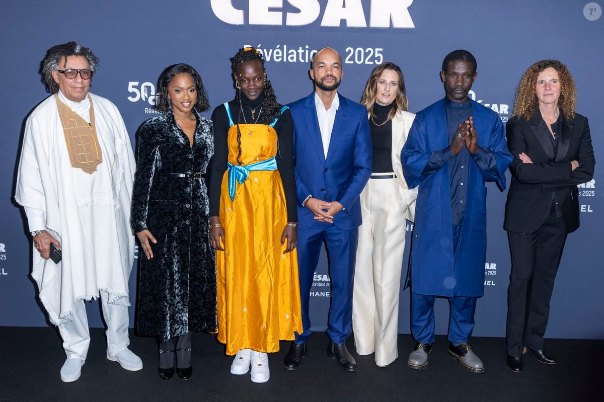 Photo : Simon Moutairou, Anna Diakhere Thiandoum, Maïmouna Doucouré, Ibrahima Mbaye, Nicolas Sawalo Cissé, Camille Cottin - Photocall de la soirée "Cesar Révélations 2025" au Trianon à Paris le 20 janvier 2025. © Olivier Borde / Bestimage ...