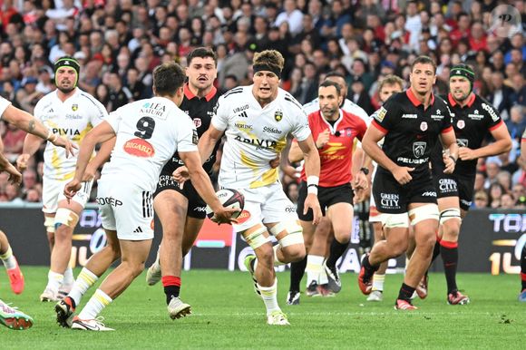 Oscar Jégou lors de la J25 du Top14 opposant le Stade Toulousain au Stade Rochelais au Stadium de Toulouse, le 2 juin 2024.