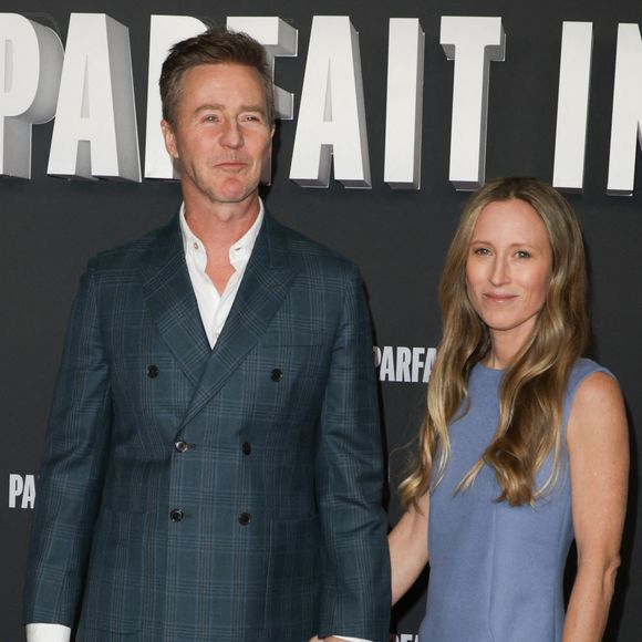 Edward Norton et sa femme Shauna Robertson à l'avant-première du film "Un parfait inconnu" au Grand Rex, le 15 janvier 2025. © Coadic Guirec/Bestimage