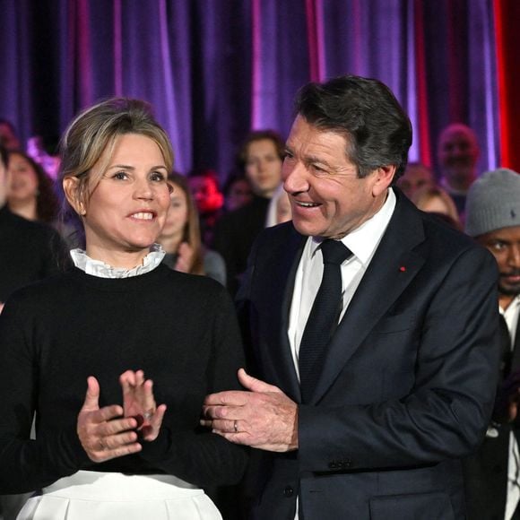 Christian Estrosi, le maire de Nice, accompagné de sa femme la journaliste et chroniqueuse de télé, Laura Tenoudji, a participé à la réunion de rentrée des Amis du Maire organisé dans la salle de spectacle du Palais de la Méditerranée à Nice, le 20 janvier 2023. © Bruno Bebert/Bestimage