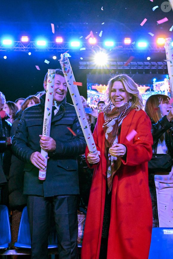 Christian Estrosi, le maire de Nice, et sa femme Laura Tenoudji Estrosi durant la soirée d'ouverture de la 140eme édition du Carnaval de Nice "Roi des Oceans" à Nice, le 15 février 2025. © Bruno Bebert/Bestimage