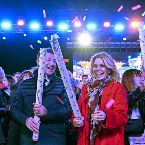 Christian Estrosi, le maire de Nice, et sa femme Laura Tenoudji Estrosi durant la soirée d'ouverture de la 140eme édition du Carnaval de Nice "Roi des Oceans" à Nice, le 15 février 2025. © Bruno Bebert/Bestimage