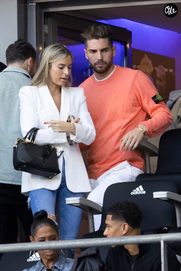 Luca Zidane et sa compagne Marina - Les célébrités assistent à la victoire du Real Madrid face à Liverpool (1-0) en finale de la Ligue des Champions au stade de France, le 28 mai 2022. 
© Cyril Moreau / Bestimage
