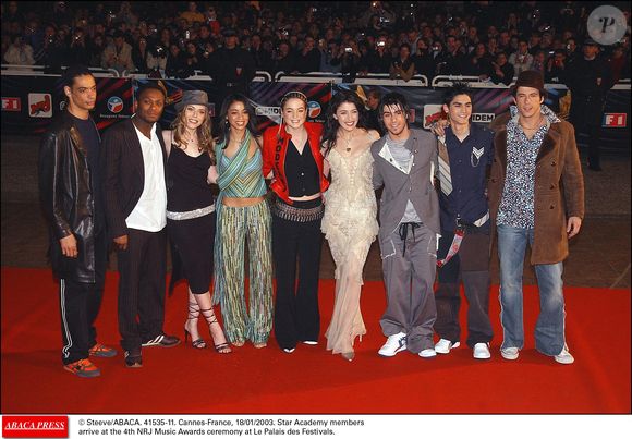 Mais l'élève de la promo 2002 est finalement venu ce 10 janvier 2026

Le 18 janvier 2003, les membres de la Star Academy arrivent à la 4ème cérémonie des NRJ Music Awards au Palais des Festivals. De gauche à droite : Georges-Alain, Houcine, Emma Daumas, Aurelie Konate, Anne-Laure, Nolwenn Leroy, Jeremy Chatelain, Fabien et Alexandre. © Steeve/ABACA. 41535-11