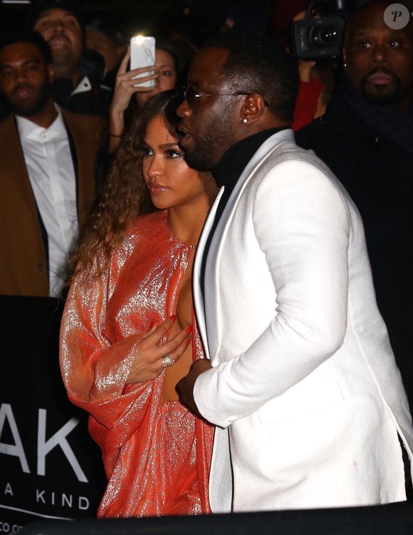 Cassie et son compagnon Sean Combs (Sean John, Puff Daddy, Puffy, Diddy, P. Diddy, Brother Love) arrivent à l'after party du 1OAK après la 60ème cérémonie des Grammy Awards au Madison Square Garden à New York le 28 janvier 2018. Backgrid USA / Bestimage