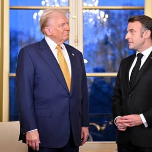 Le président français Emmanuel Macron reçoit son homologue américain Donald Trump au palais présidentiel de l'Elysée à Paris, France, le 7 décembre 2024. © Jeanne Accorsini/Pool/Bestimage