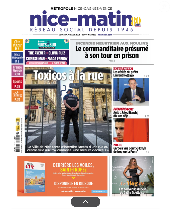 Couverture de "Nice-Matin" le 17 juillet 2025.