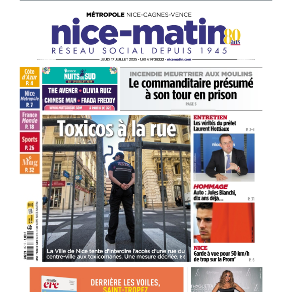 Couverture de "Nice-Matin" le 17 juillet 2025.