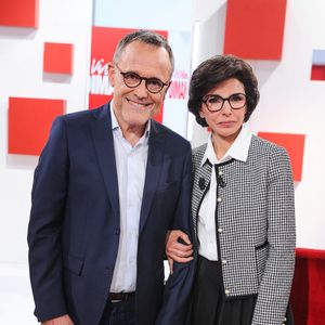Exclusif - Rachida Dati et Emmannuel Chaunu - Enregistrement de l'émission Vivement dimanche, le 4 mars 2025, présentée par Michel Drucker au studio Rive Gauche à Paris, diffusée le 16 mars sur France 3. 
© Guillaume Gaffiot / Bestimge