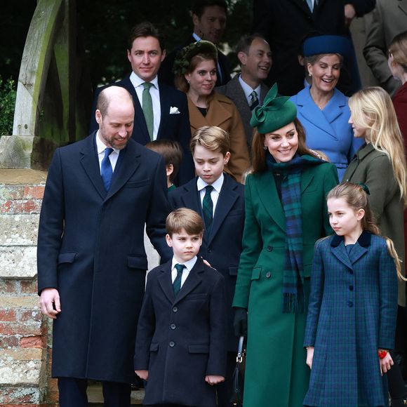 Princess Beatrice, Edoardo Mapelli Mozzi, Sophie Rhys-Jones, duchesse d'Edimbourg, le prince Edward, duc d'Edimbourg, Savannah Phillips, Catherine (Kate) Middleton, princesse de Galles, Prince Louis, Princesse Charlotte, Prince George, Le prince William, prince de Galles, Tim Laurence, Peter Phillips - La famille royale britannique se rend à la messe de Noël à Sandringham le 25 décembre 2024.