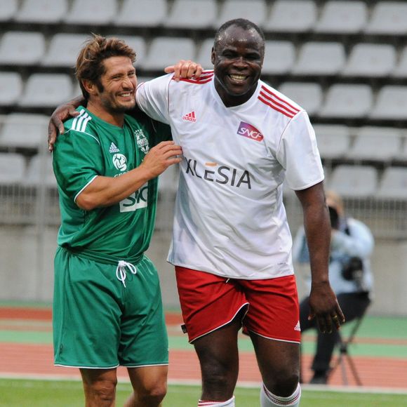 Bixente Lizarazu et Basile Boli - Match pour Thierry Roland et pour les 80 ans du football professionnel. Match de Gala, opposant le Varietes Club de France à la selection republicaine au Stade Charlety a Paris le 12 Septembre 2012.