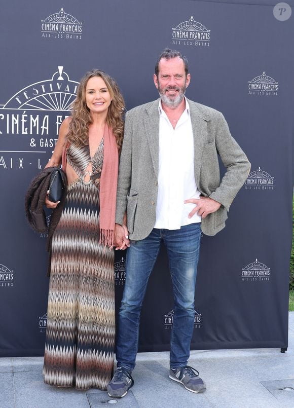Exclusif - Nadège Meziat et son compagnon Christian Vadim - Photocall lors de la 3ème édition du Festival du Cinéma Français et de la Gastronomie d'Aix-les-Bains. Le 5 juin 2024. © Denis Guignebourg / Bestimage