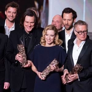 David Cronenberg, Jim Carrey (César d'honneur), Léa Drucker (Meilleure actrice dansDossier 137), Benjamin Lavernhe (broche de la Maison Chaumet), Franck Dubosc (Meilleur scénario original pour Un ours dans le Jura) et Laurent Lafitte (montre Jaeger-LeCoultre) (Meilleur acteur dans La Femme la plus riche du monde) lors de la 51ème cérémonie des César à l'Olympia à Paris, France, le 26 février 2025 Photo par Borde-Jacovides/Bestimage